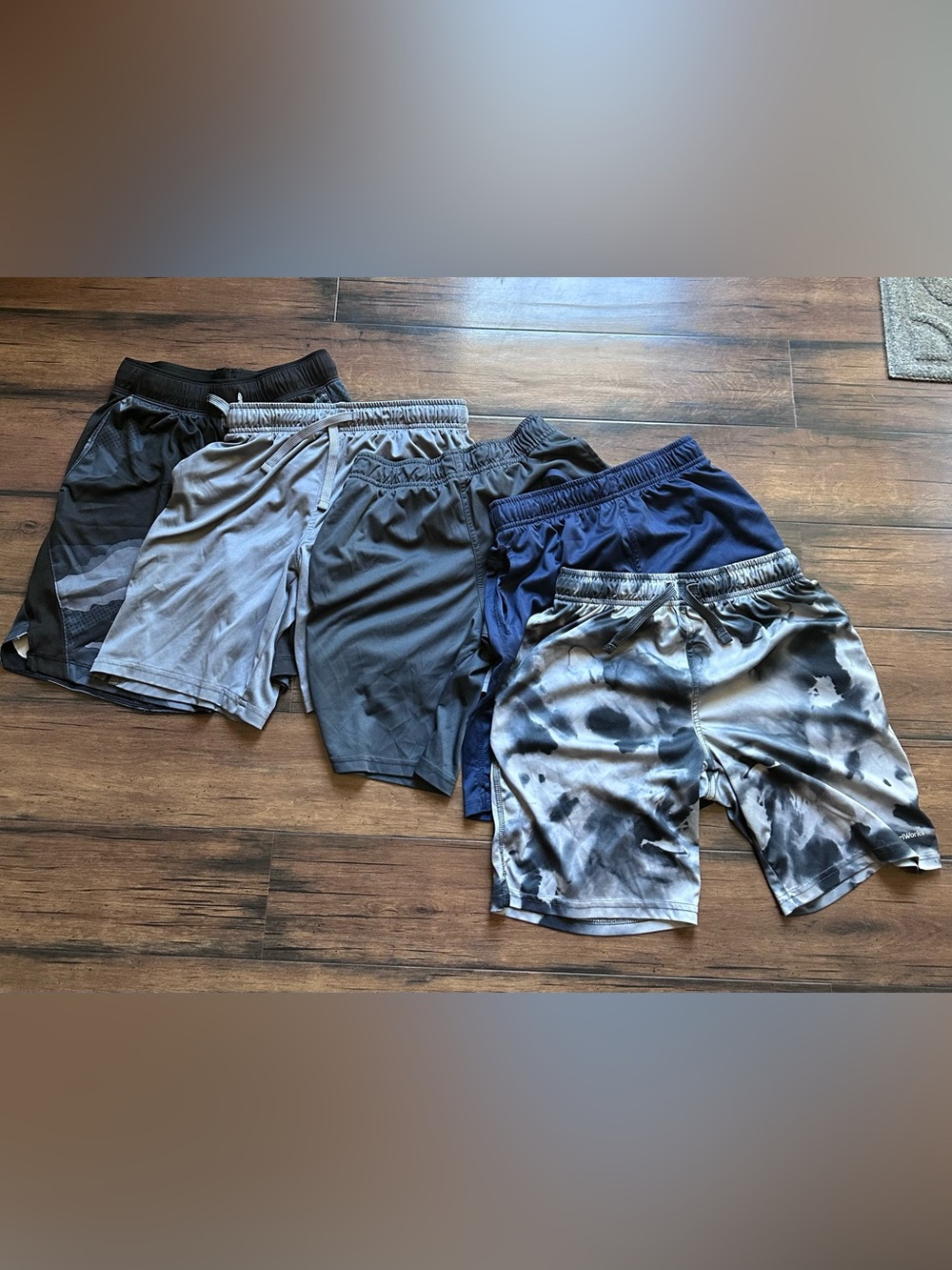 Athletic Works Kids Shorts- Lot of 5- Black, Gray, Navy & Tie-Dye -Large 10/12